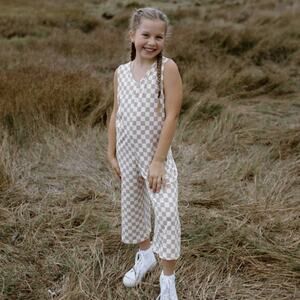 Jax + Lennon Organic Cotton Bamboo Jumpsuit Girls L Cream Wide Leg Lagenlook